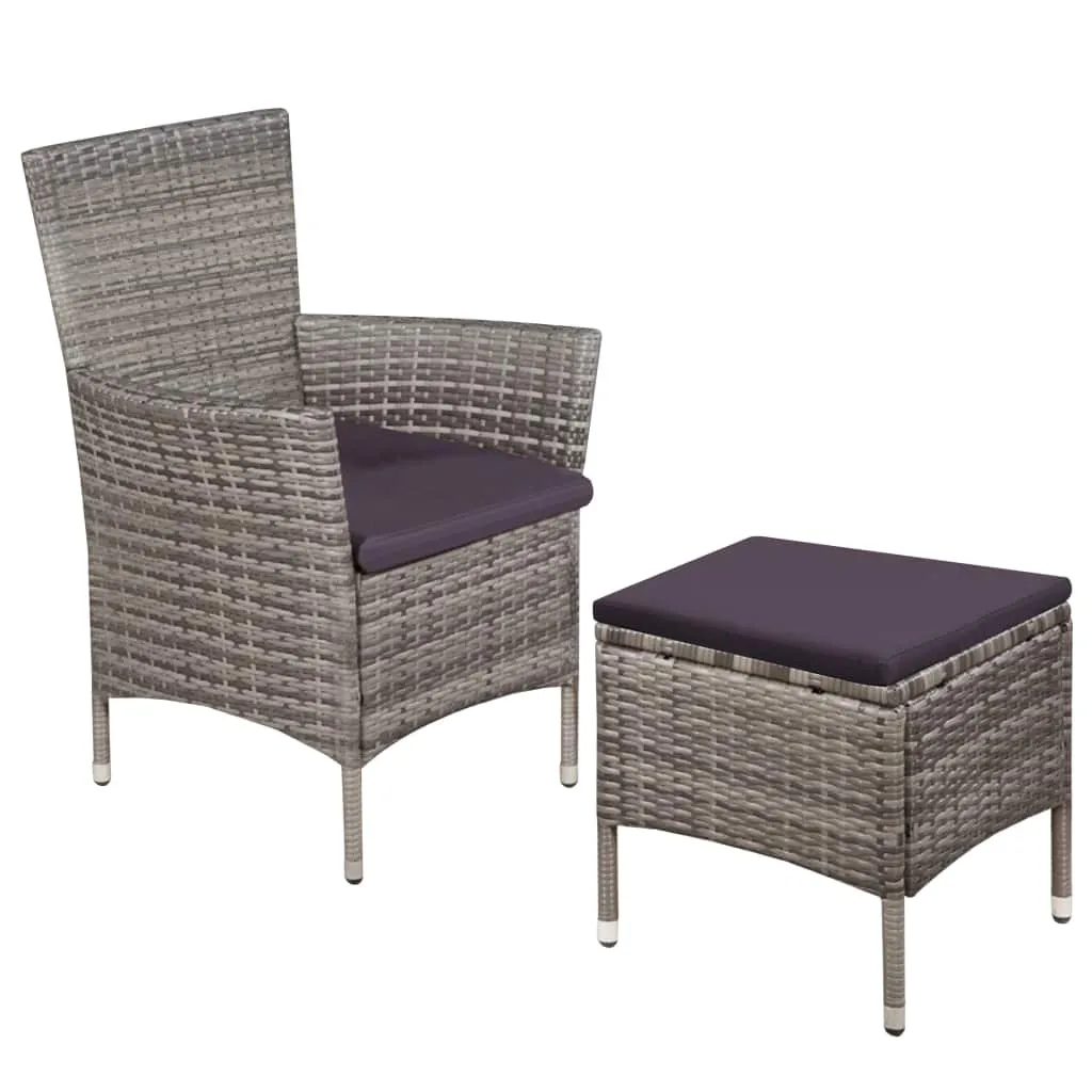 Patio Chair and Stool with Cushions Poly Rattan Brown