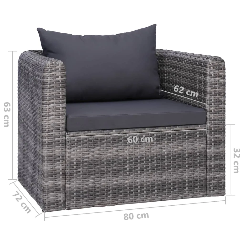 Patio Chair with Cushion and Pillow Poly Rattan Gray