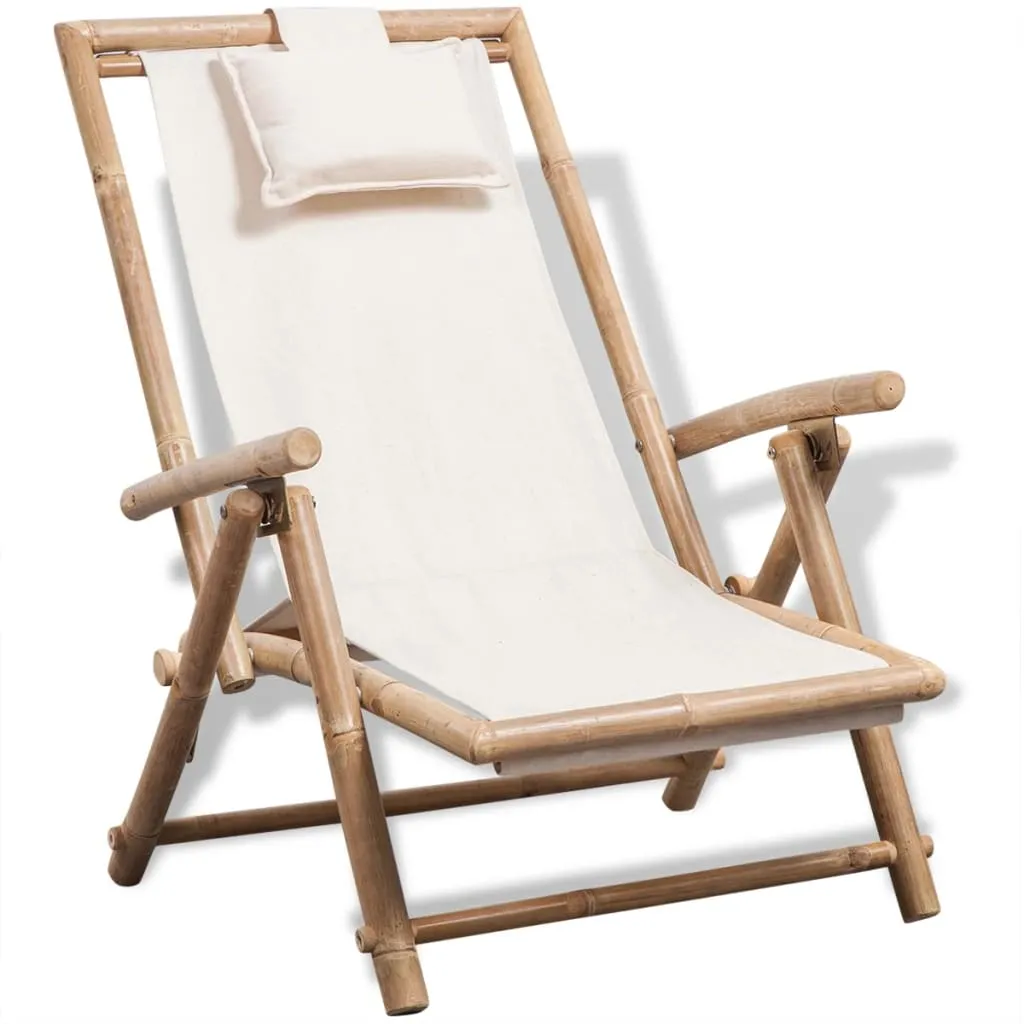 Patio Deck Chair Patio Sling Chair with Headrest for Deck Beach Bamboo