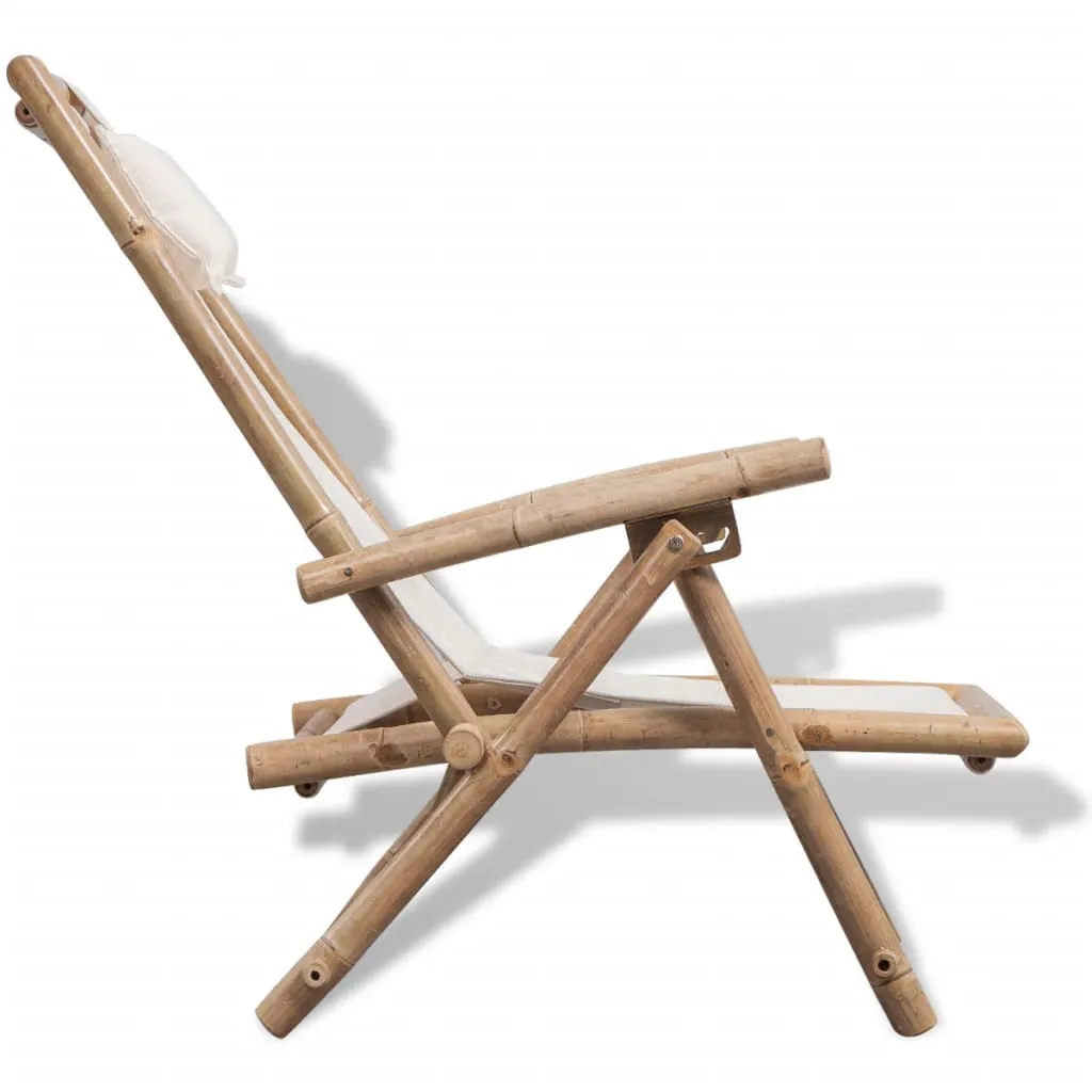 Patio Deck Chair Patio Sling Chair with Headrest for Deck Beach Bamboo