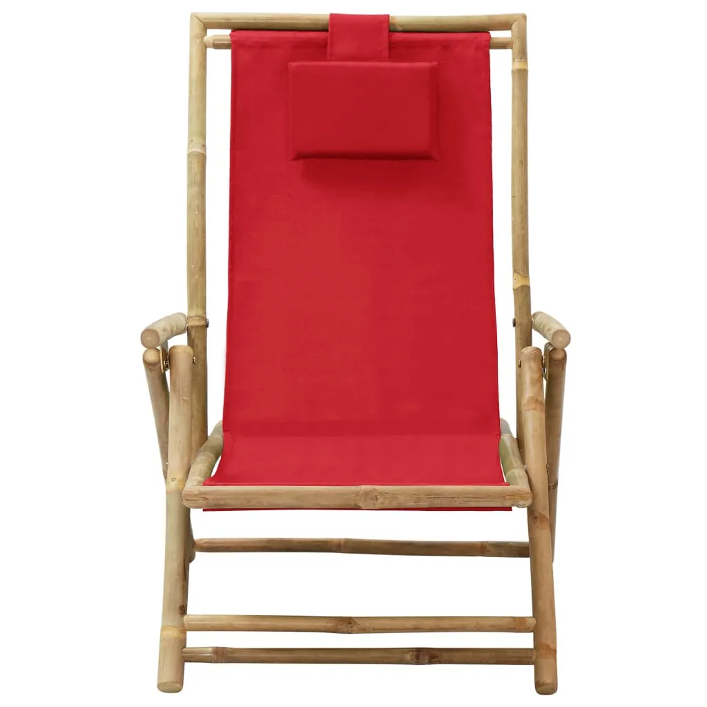 Patio Deck Chair Patio Sling Chair with Headrest for Deck Beach Bamboo