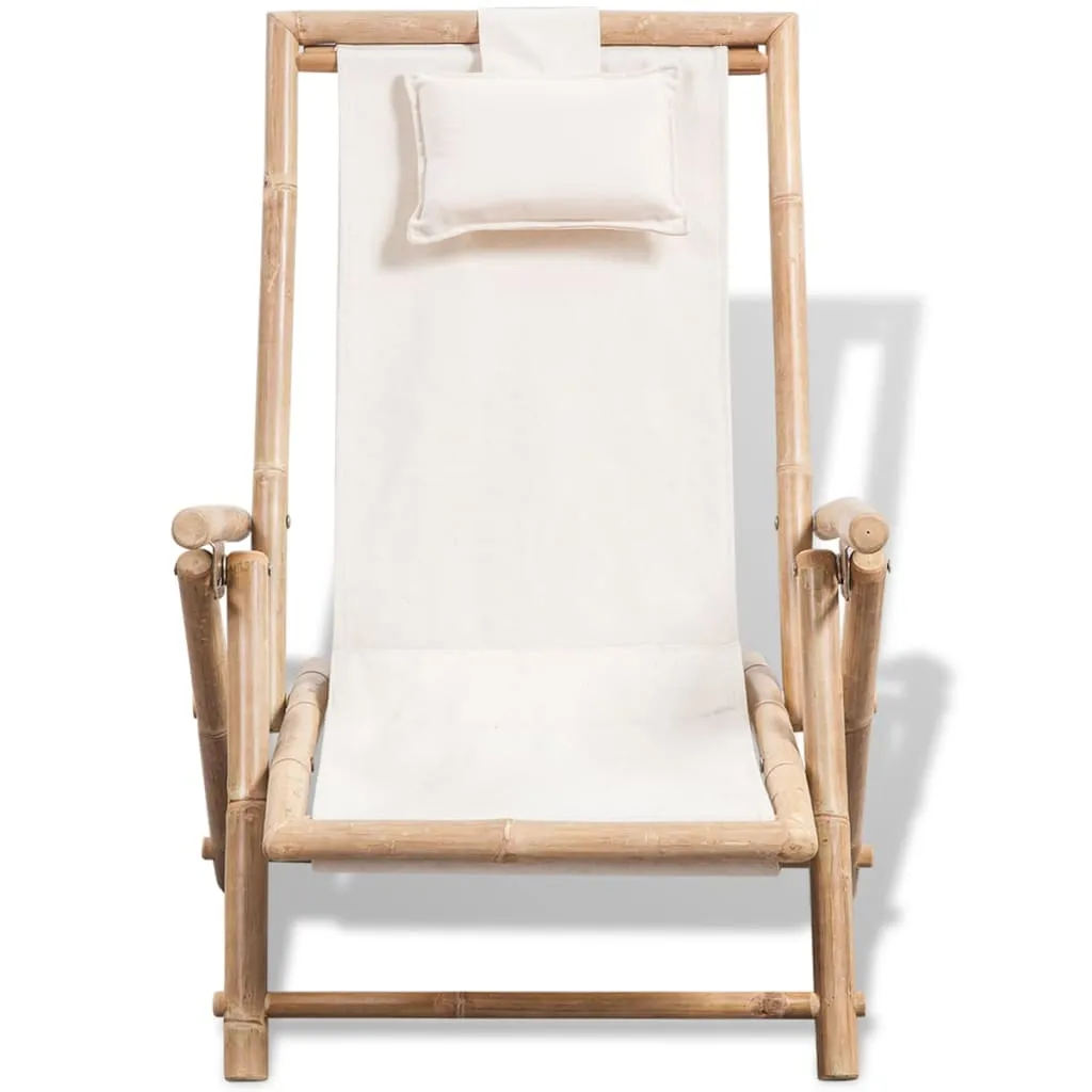 Patio Deck Chair Patio Sling Chair with Headrest for Deck Beach Bamboo