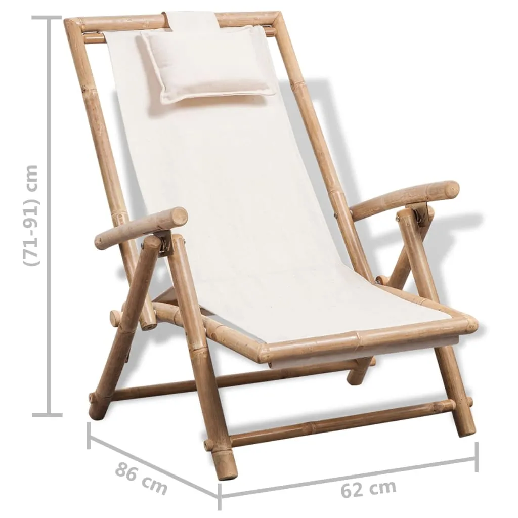 Patio Deck Chair Patio Sling Chair with Headrest for Deck Beach Bamboo
