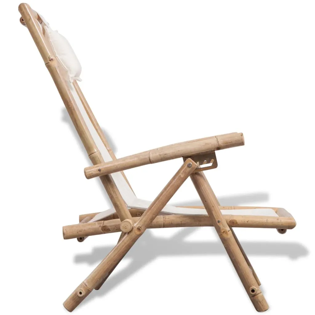 Patio Deck Chair Patio Sling Chair with Headrest for Deck Beach Bamboo