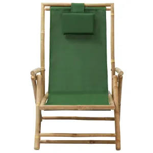 Patio Deck Chair Patio Sling Chair with Headrest for Deck Beach Bamboo