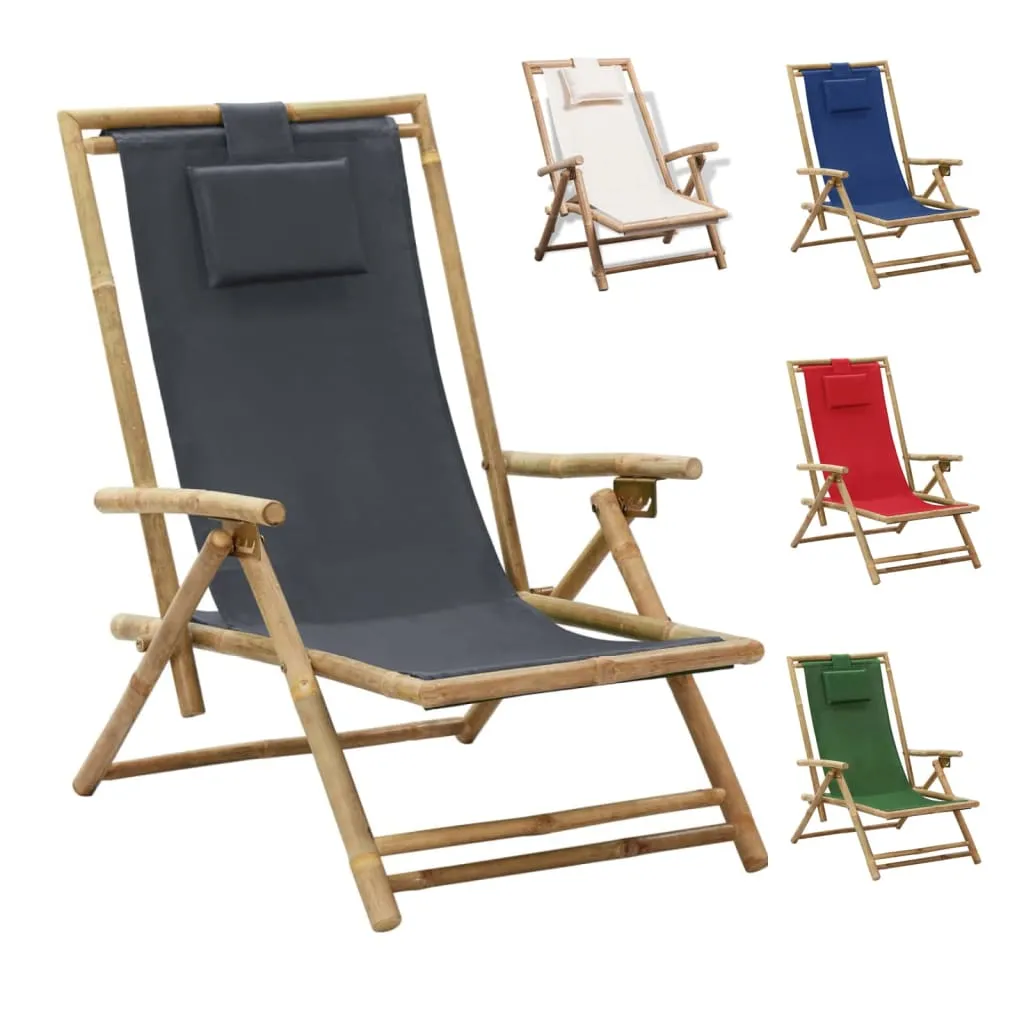 Patio Deck Chair Patio Sling Chair with Headrest for Deck Beach Bamboo