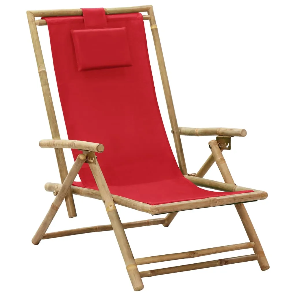 Patio Deck Chair Patio Sling Chair with Headrest for Deck Beach Bamboo