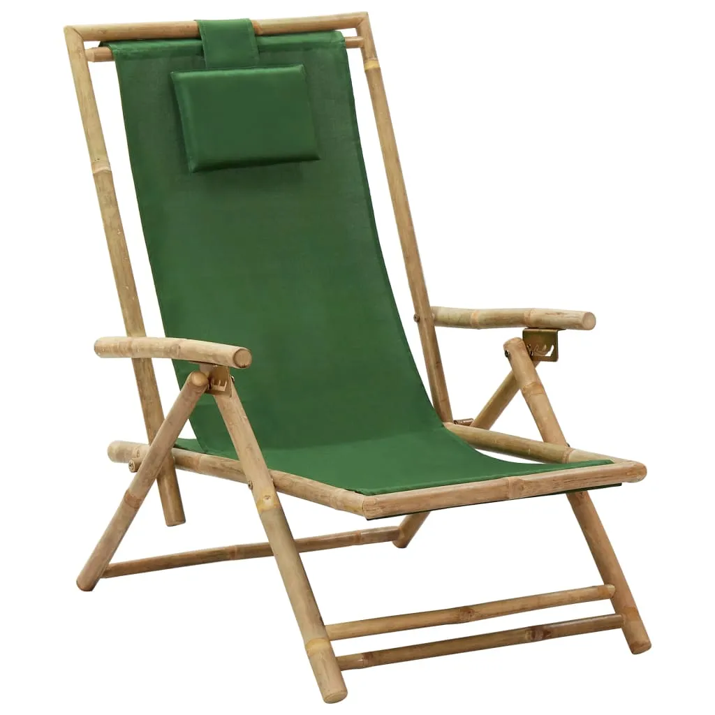 Patio Deck Chair Patio Sling Chair with Headrest for Deck Beach Bamboo