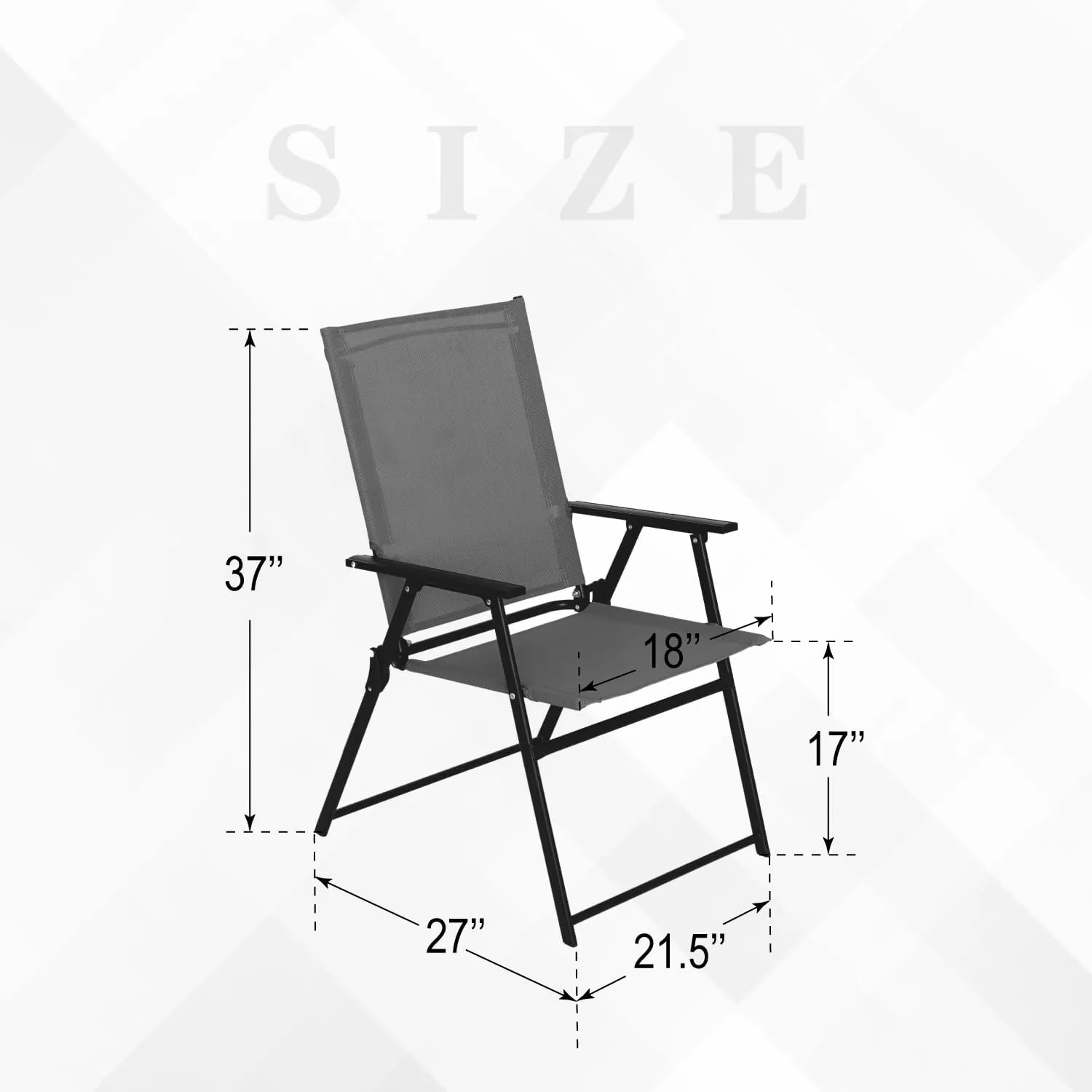 Patio Folding Chairs Set of 2, Outdoor Portable Dining Chair with Sling Back and Armrests for Lawn Camping Courtyard Balcony Garden Grey