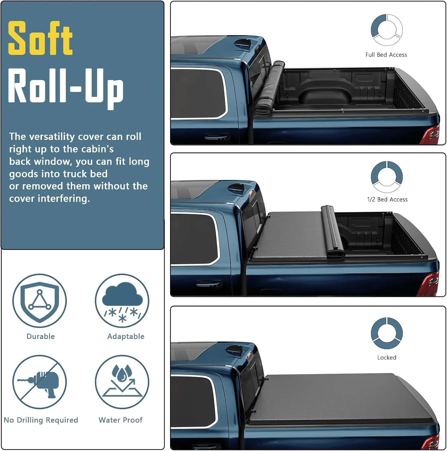 Perfit Liner Soft Roll Up Truck Bed Tonneau Cover for 2019-2024 Dodge Ram 1500 New Body (NOT for Classic) 6.4 FT (76") Bed, Without Rambox