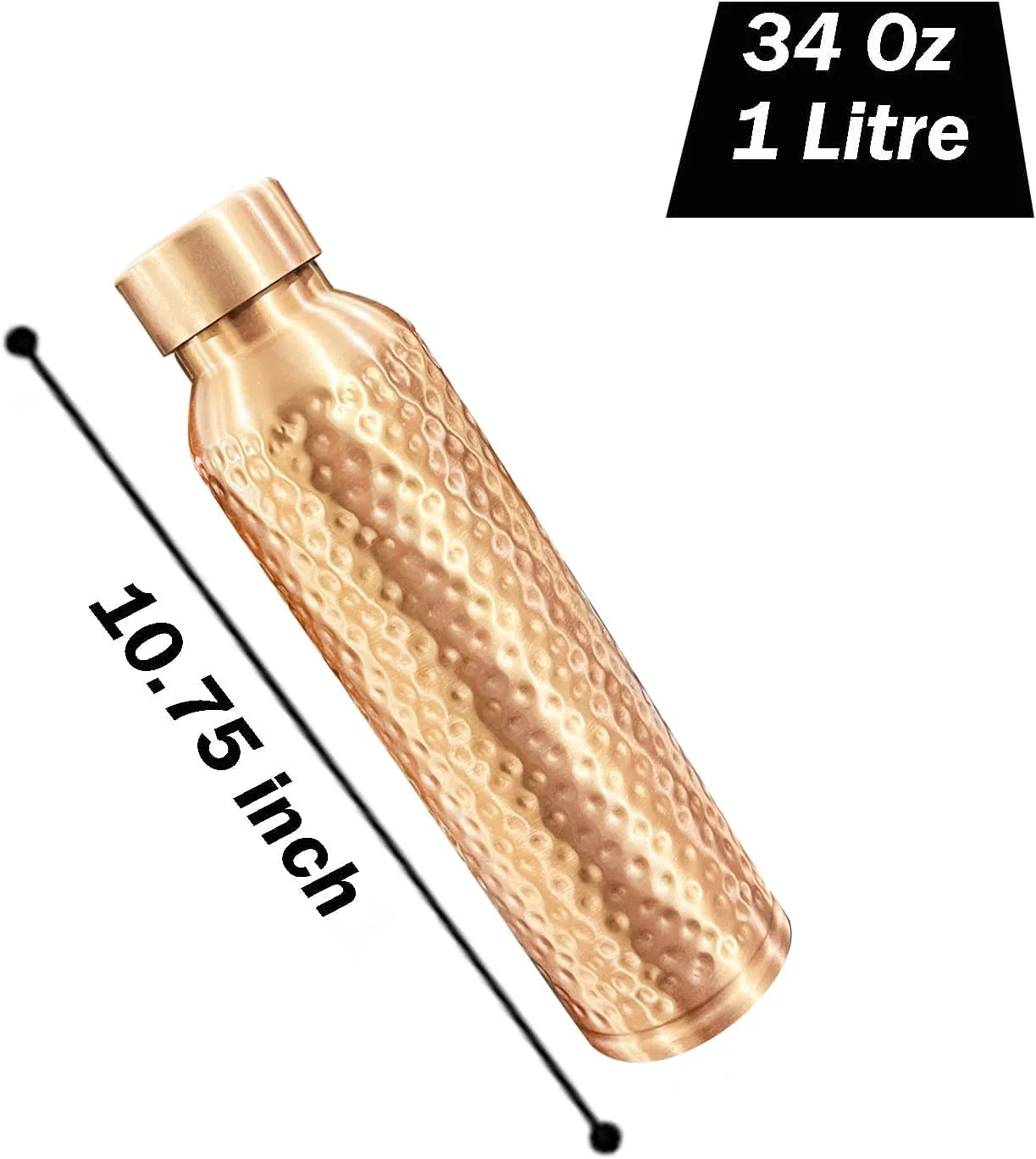 Perilla Home Hammered Copper Water Bottle - 34 Oz Leak Proof 100% Pure Ayurvedic Copper Vessel - Drink More Water And Enjoy The Health Benefits Immediately - For Gym, Yoga Bottle (BMC Hammered)
