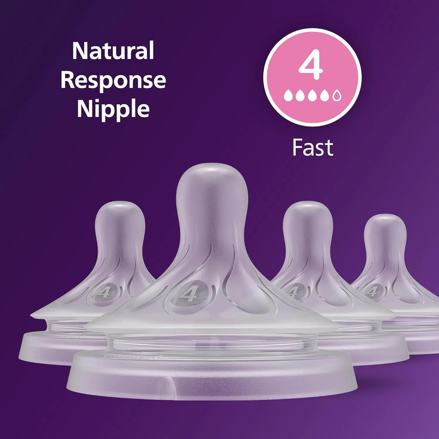 Philips Avent Natural Response Nipples, Fast Flow (Flow 4), 4-Pack, SCY964/04