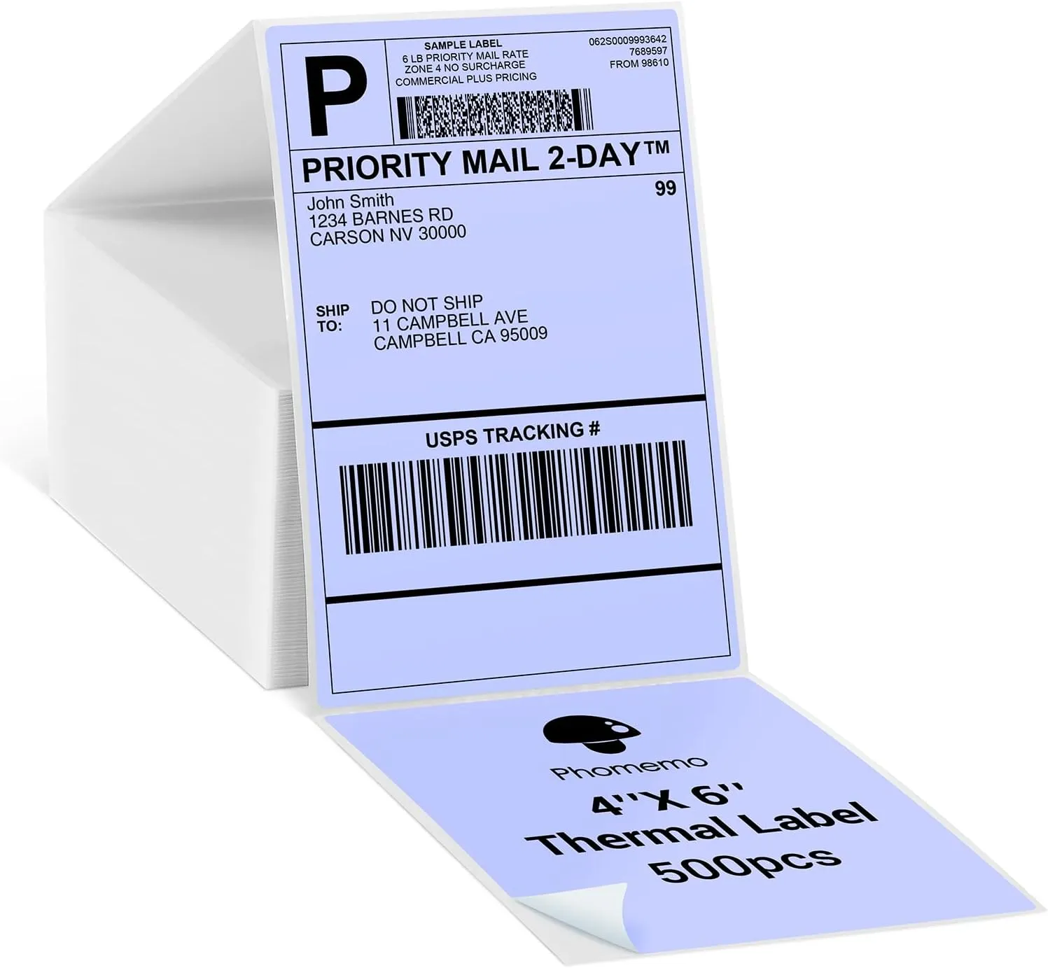 Phomemo Purple Thermal Labels - 4x6'' Fan-Fold Labels for Shipping, Address, Product Logo, Barcode - 500pcs
