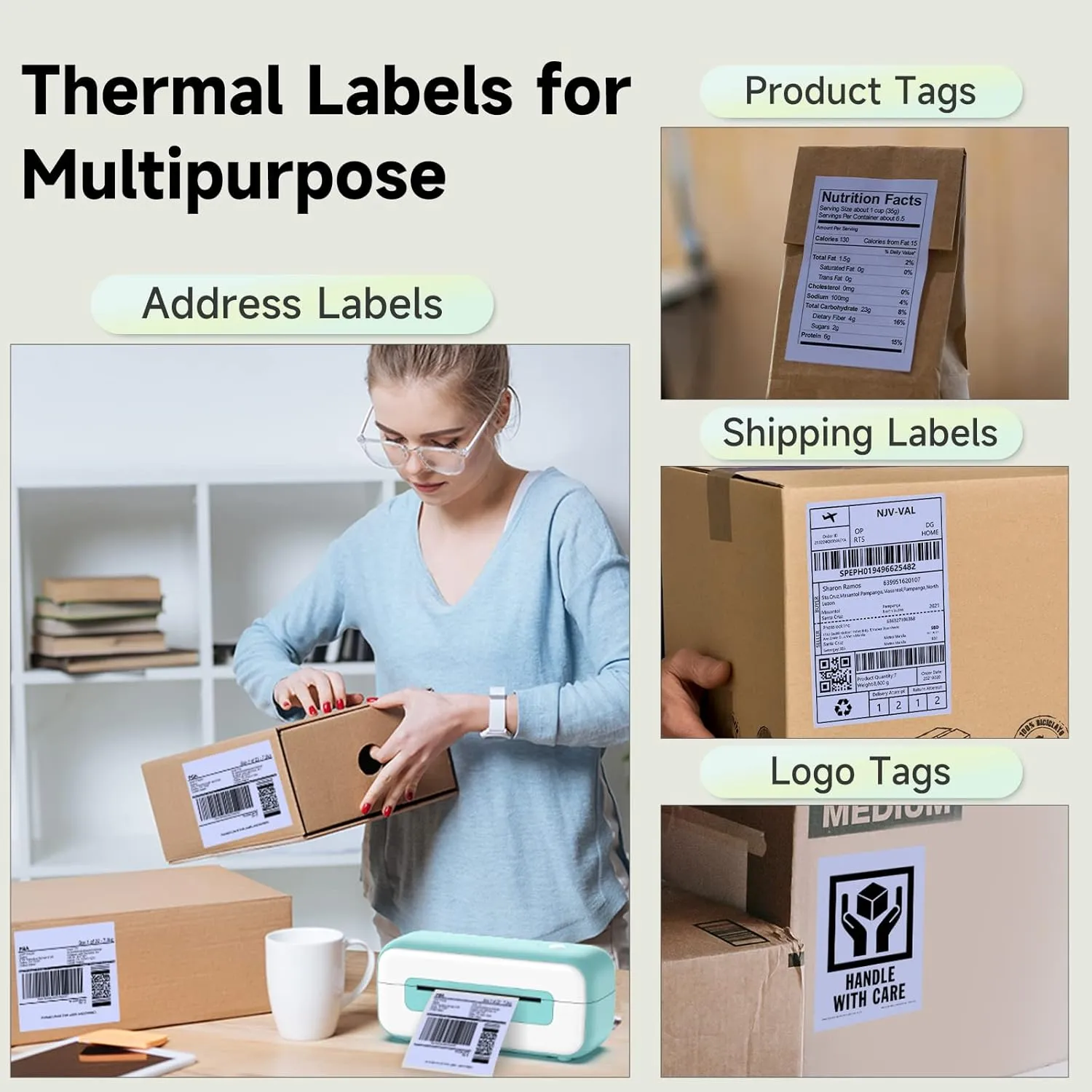 Phomemo Purple Thermal Labels - 4x6'' Fan-Fold Labels for Shipping, Address, Product Logo, Barcode - 500pcs