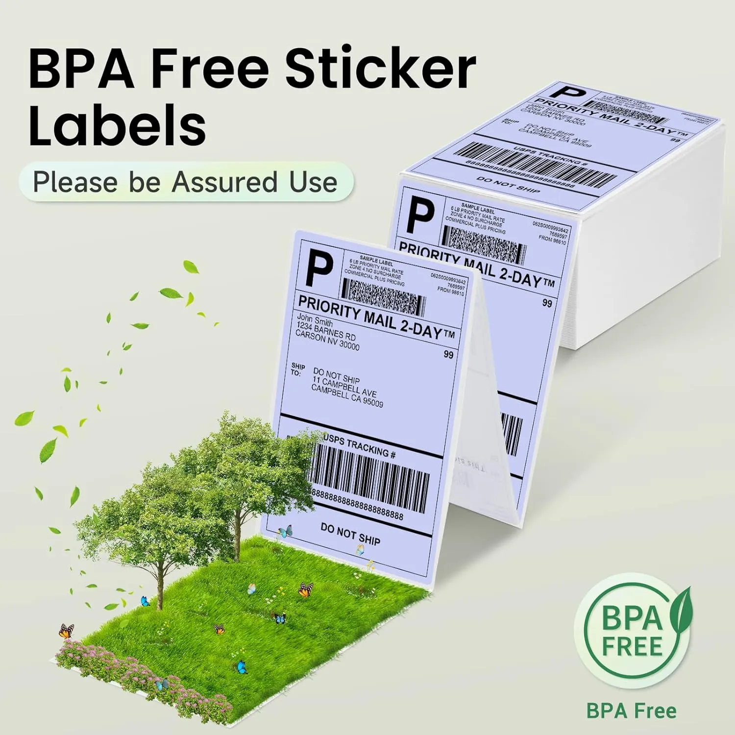 Phomemo Purple Thermal Labels - 4x6'' Fan-Fold Labels for Shipping, Address, Product Logo, Barcode - 500pcs