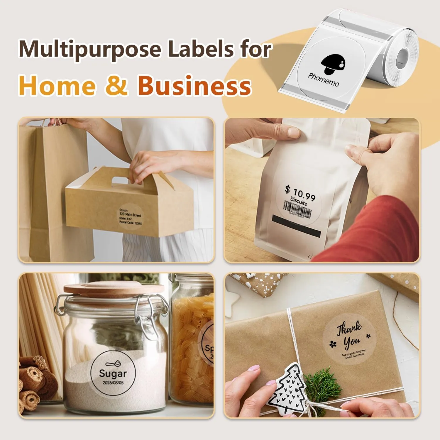 Phomemo Thermal Labels- 2.13"x2.13"(60x60mm) Clear Circle M220 Label- M220/M221/M250/M260 Transparent Thermal Paper - Round Sticker Label for Logo/Barcode/Stickers/Address Labels-1 Pack