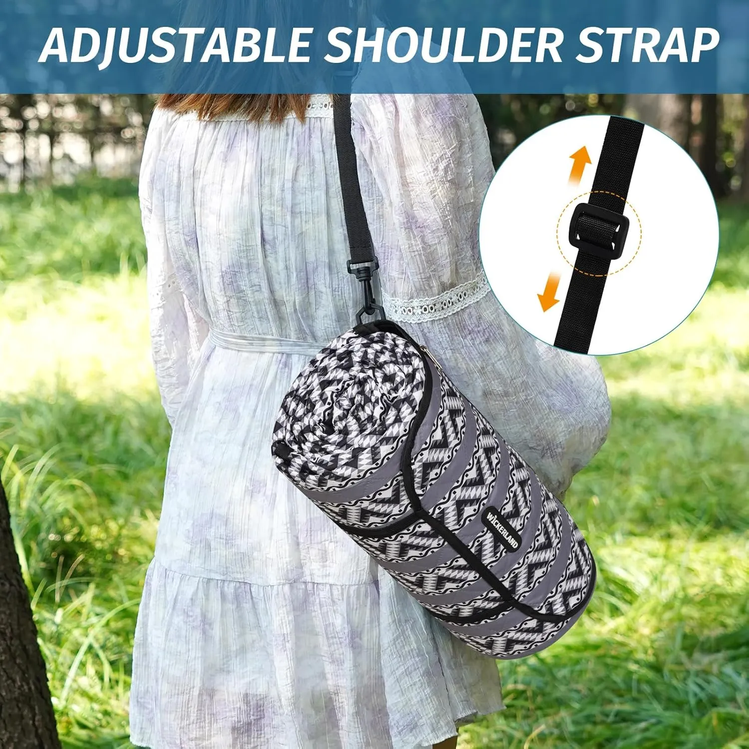 Picnic Blankets Extra Large Outdoor - Beach Blanket Waterproof Sandproof with Shoulder Strap, Machine Washable, Picnic Mat with Stakes for Grass Concert, Park.BohoGrey
