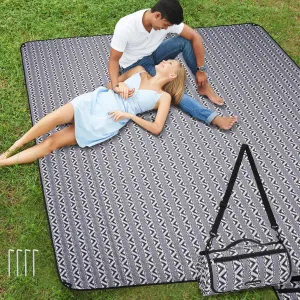 Picnic Blankets Extra Large Outdoor - Beach Blanket Waterproof Sandproof with Shoulder Strap, Machine Washable, Picnic Mat with Stakes for Grass Concert, Park.BohoGrey