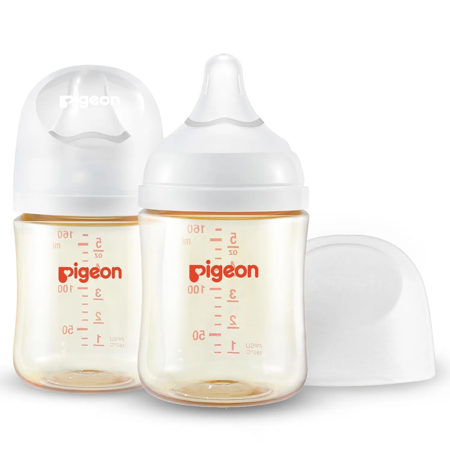 Pigeon PPSU Nursing Baby Bottle Wide Neck, Anti-Colic, Streamlined Body, Natural Feel, Easy to Clean, 5.4 Oz(Pack of 2), Includes 2pcs SS Nipples (0m )