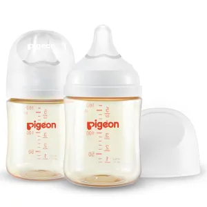 Pigeon PPSU Nursing Baby Bottle Wide Neck, Anti-Colic, Streamlined Body, Natural Feel, Easy to Clean, 5.4 Oz(Pack of 2), Includes 2pcs SS Nipples (0m )