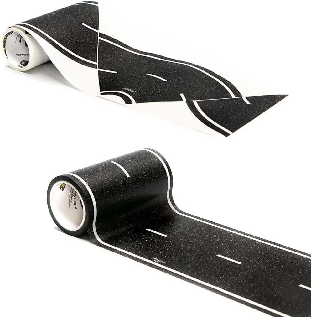 PlayTape Road Tape and Curves for Toy Cars - 1 Roll of 30 ft. x 4 in. Black Road   1 Roll of 12 Curves