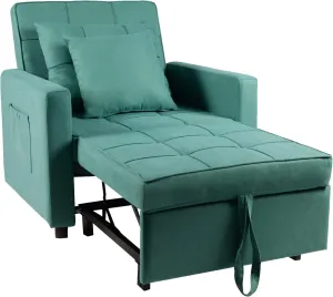 Polar Aurora Sofa Bed Chair 3-in-1 Convertible Chair Bed, Lounger Sleeper Chair, Single Recliner for Small Space with Adjustable Backrest (Green)