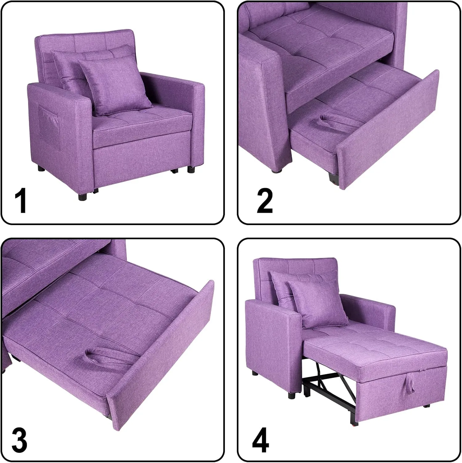 Polar Aurora Sofa Bed Chair 3-in-1 Convertible Chair Bed, Lounger Sleeper Chair, Single Recliner for Small Space with Adjustable Backrest