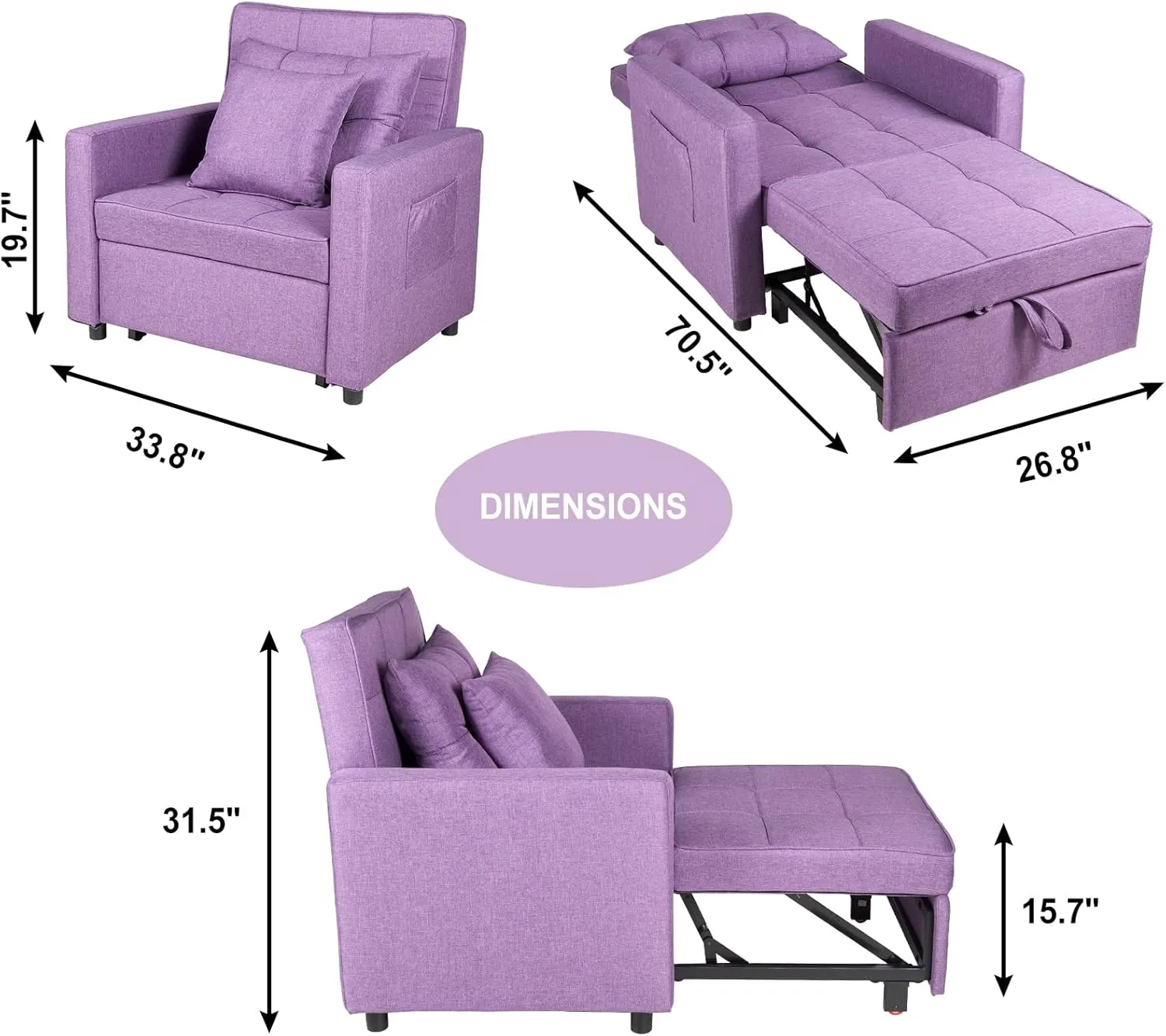 Polar Aurora Sofa Bed Chair 3-in-1 Convertible Chair Bed, Lounger Sleeper Chair, Single Recliner for Small Space with Adjustable Backrest