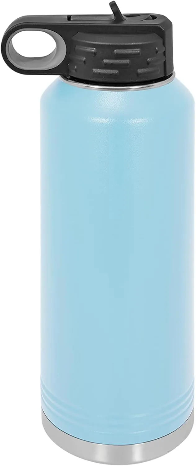 Polar Camel 40 oz Stainless Steel Water Bottle with Flip Top Lid and Straw (Light Blue)
