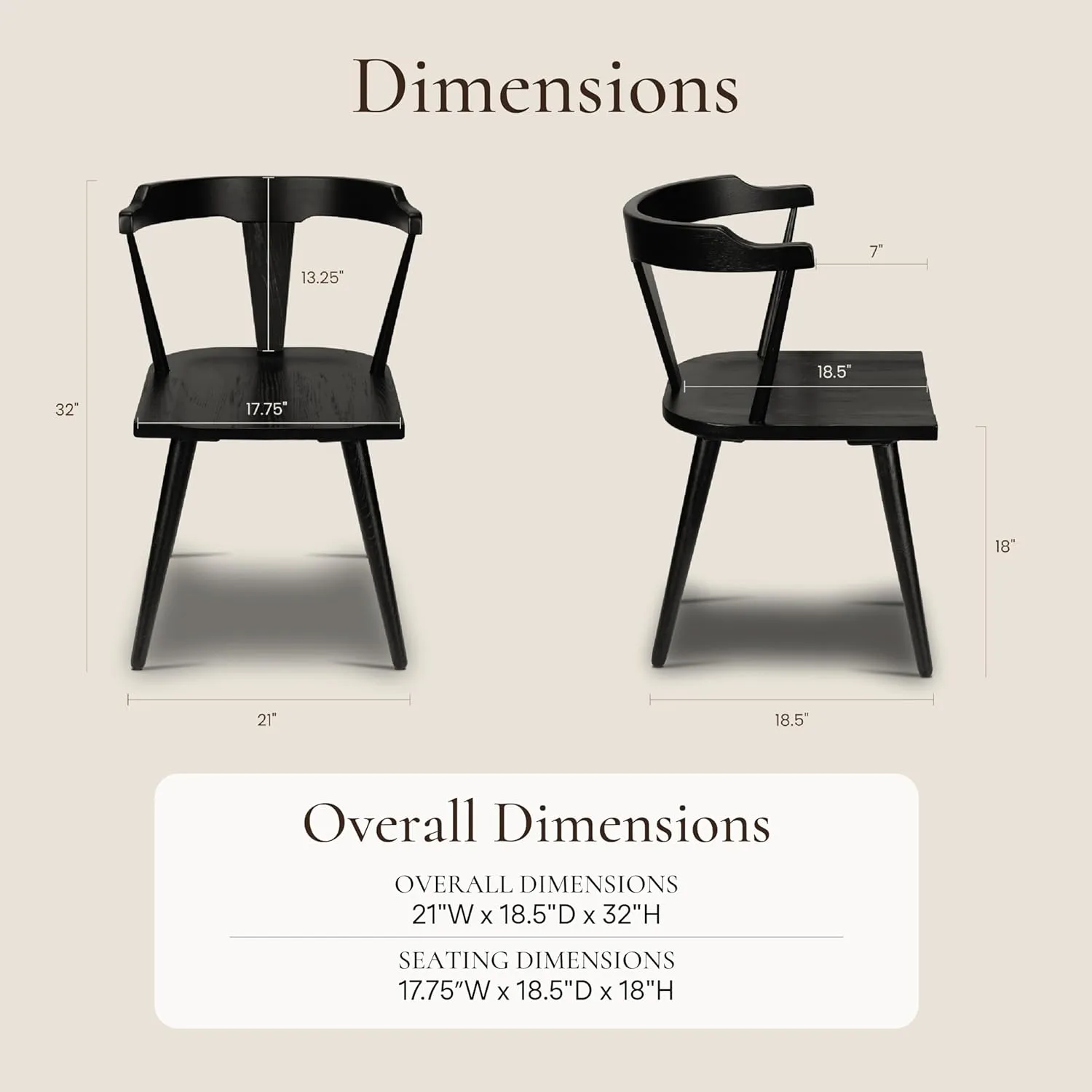 Poly & Bark Enzo Black Dining Chair - Kitchen & Dining Room Chairs - Solid Oak Wood Black Kitchen Chair - Mid Century Modern Dining Chairs with Simple Assembly and Tapered Legs