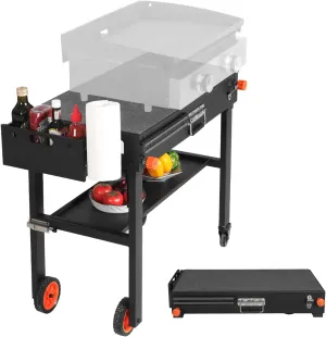 Portable Blackstone Griddle Stand Table 17"/22" Grill Cart Pizza Oven Stand Ninja Grill Outdoor Universal Foldable BBQ with Wheels Double Shelf Caddy Cooking Camping Tailgating