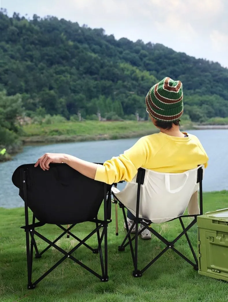 Portable High Back Folding Camping Chair, Beach and Fishing Chair, Khaki (White)