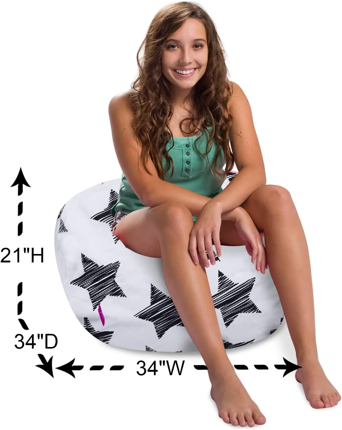 Posh Creations Structured Comfy Bean Bag Chair for Gaming, Reading, and Watching TV, 100in Round Classic Bean Bag, Canvas - Sketchy Stars
