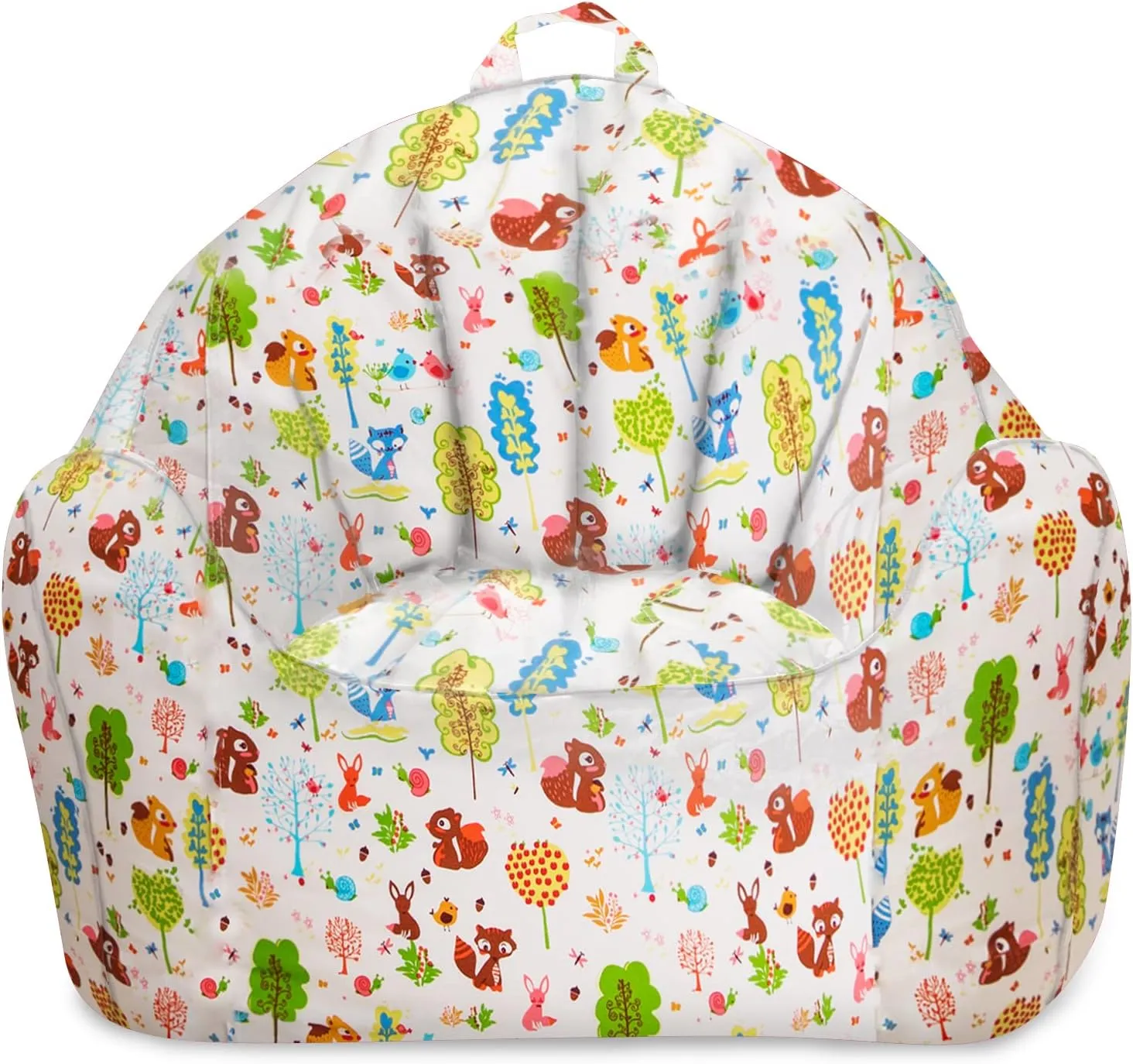 Posh Creations Structured Comfy Bean Bag Chair for Gaming, Reading, and Watching TV, Malibu Lounge, Canvas - Forest Critters on White