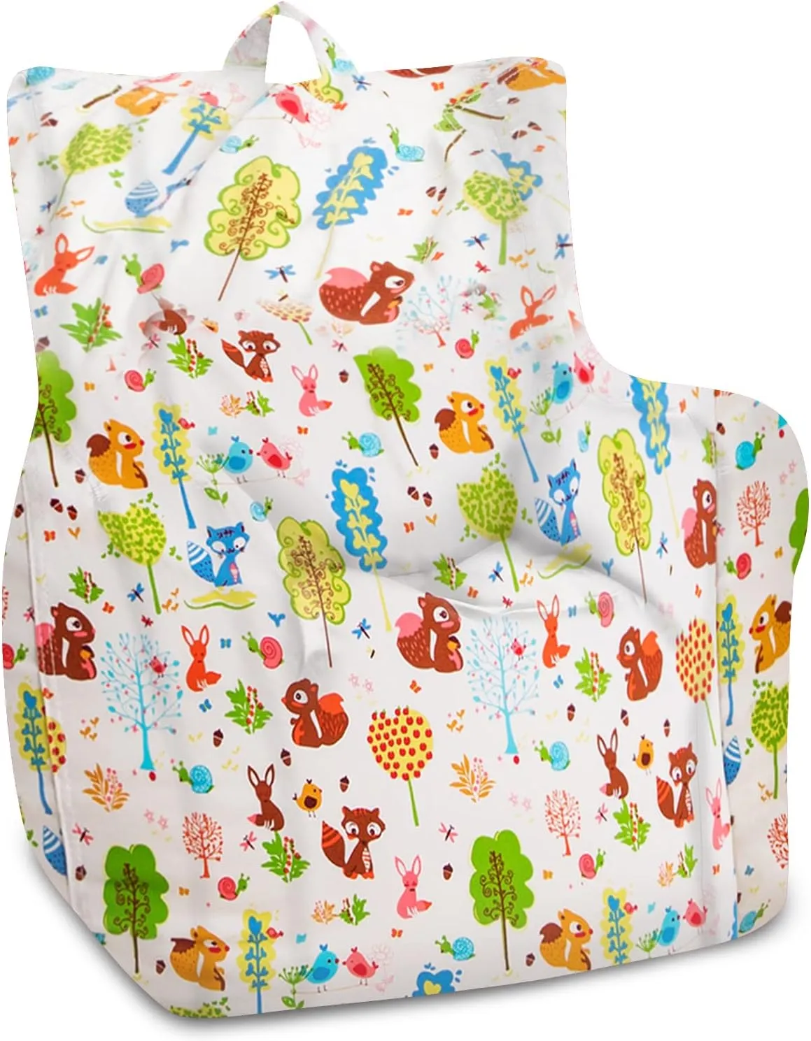 Posh Creations Structured Comfy Bean Bag Chair for Gaming, Reading, and Watching TV, Pasadena Chair, Canvas - Forest Critters on White