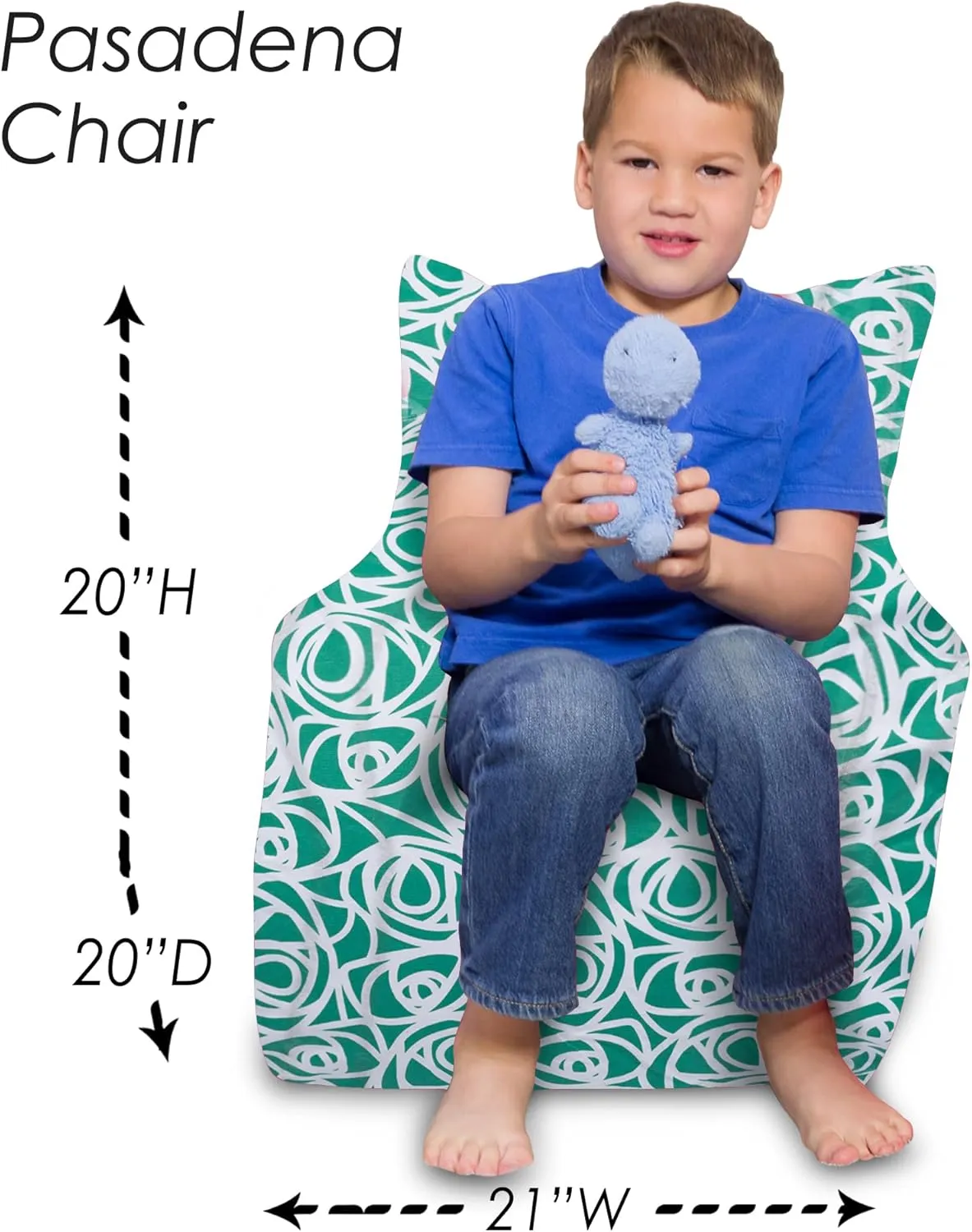 Posh Creations Structured Comfy Bean Bag Chair for Gaming, Reading, and Watching TV, Pasadena Chair, Canvas - Roses Mint