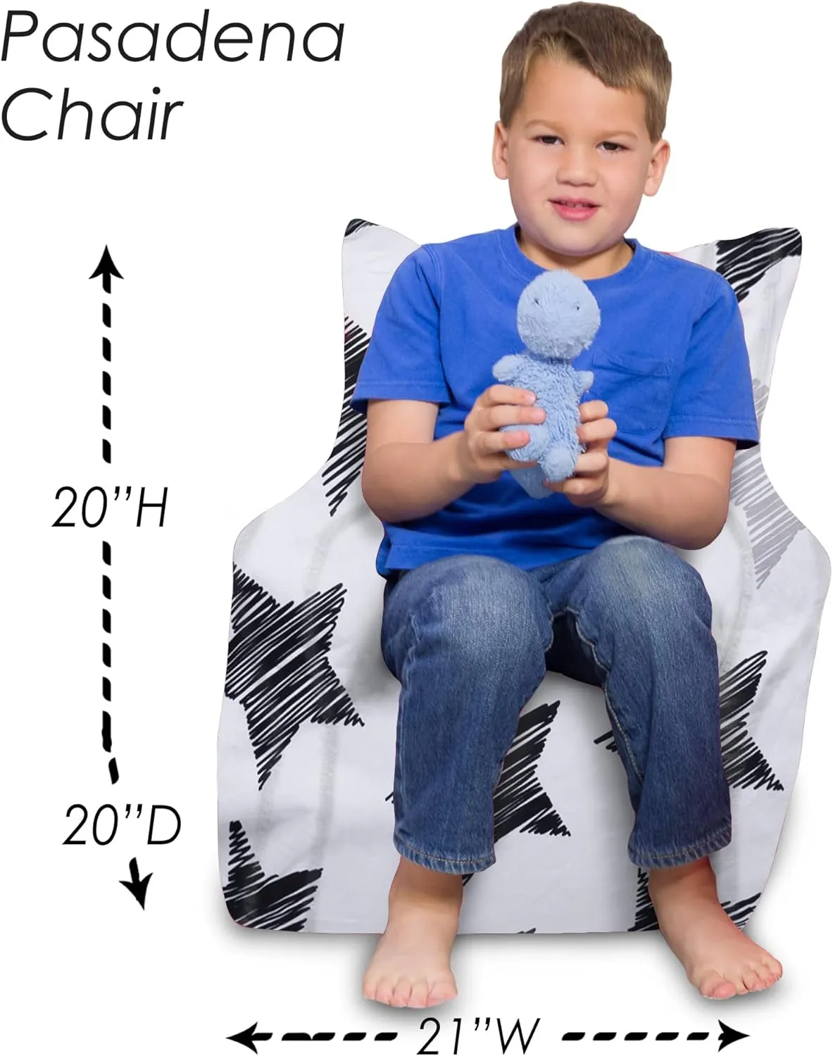 Posh Creations Structured Comfy Bean Bag Chair for Gaming, Reading, and Watching TV, Pasadena Chair, Canvas - Sketchy Stars