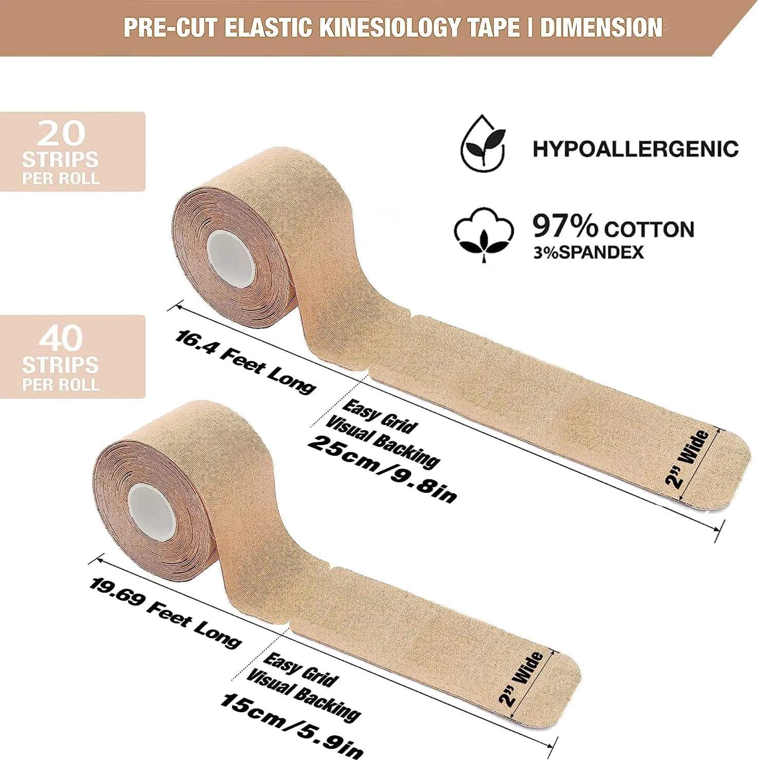 Precut Kinesiology Tape - 4 Roll,Waterproof Elastic Athletic Tape for Joints Support & Muscle Pain Relief<4-Rolls>Premium Cotton Sport Tape Perfect for Any Activity(Black)