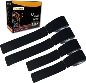 Precut Kinesiology Tape - 4 Roll,Waterproof Elastic Athletic Tape for Joints Support & Muscle Pain Relief<4-Rolls>Premium Cotton Sport Tape Perfect for Any Activity(Black)