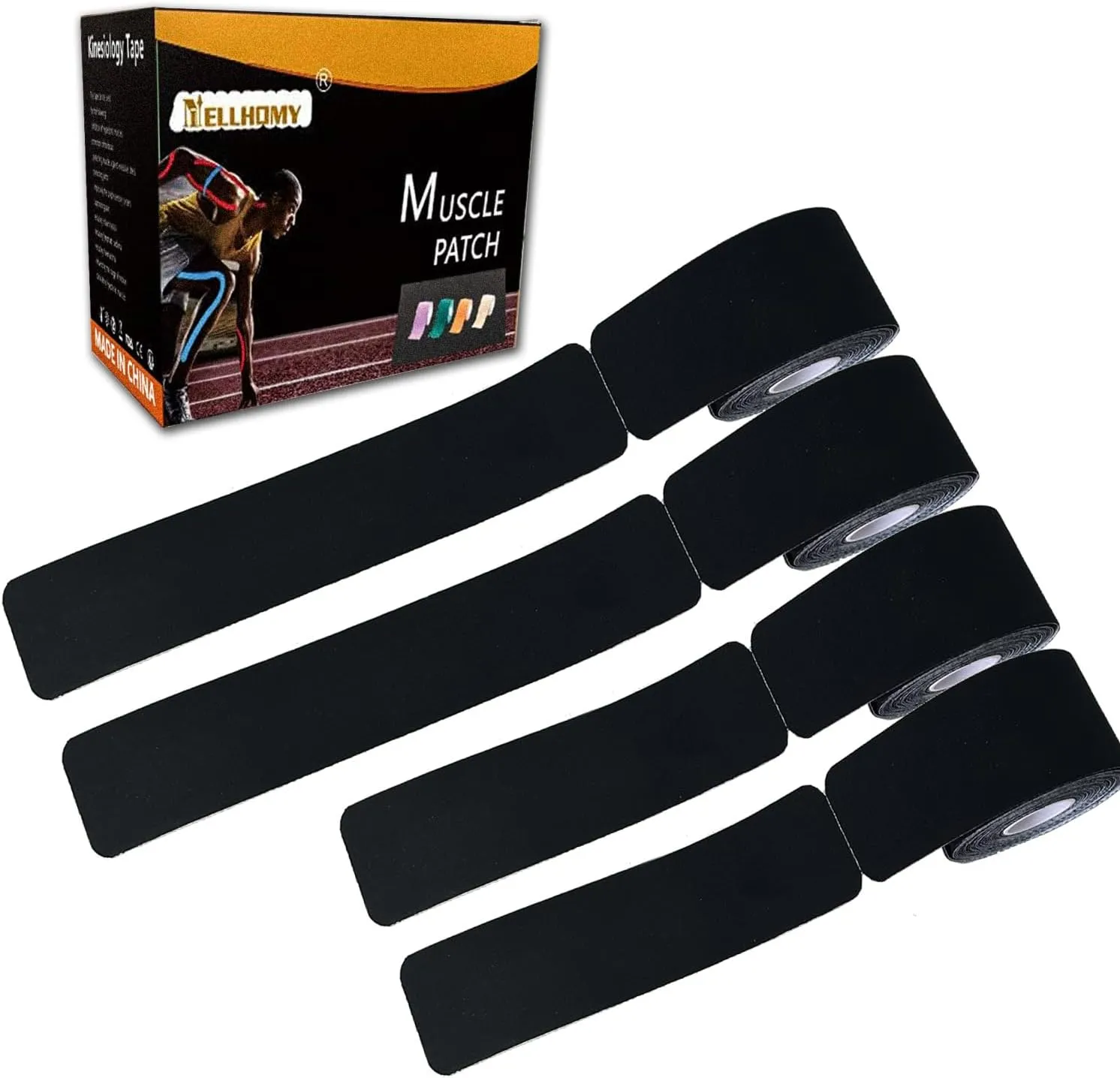 Precut Kinesiology Tape - 4 Roll,Waterproof Elastic Athletic Tape for Joints Support & Muscle Pain Relief<4-Rolls>Premium Cotton Sport Tape Perfect for Any Activity(Black)