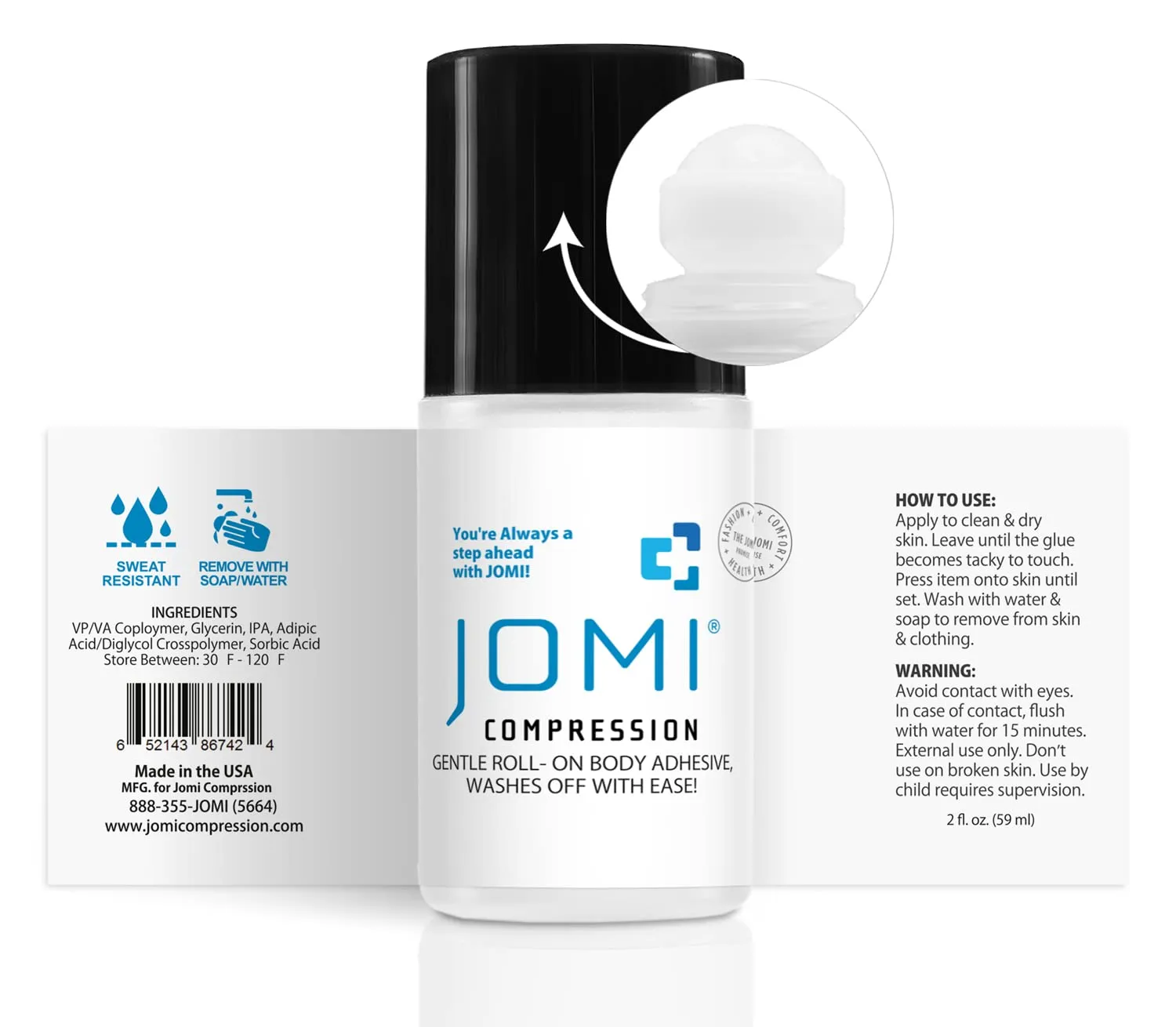 Premium Roll On Body Glue for Skin 1 Pack of Liquid Fashion Tape, Butt Glue for Dancers, 2oz Body Glue for Clothes & Fashion, Sweat Resistant Skin Adhesive, Sock Glue, Wig Glue, Residue Free