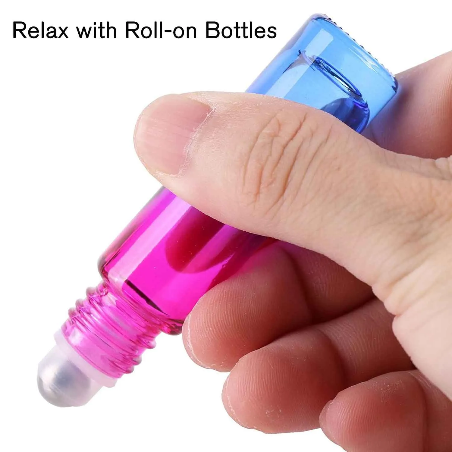 PrettyCare Set of 24, 10 ml Essential Oil Roller Bottles with Stainless Steel Roller Ball - Refillable Leak-proof Empty Thick Rainbow Glass Roll on Bottles with Metal Caps for Travel, Perfume