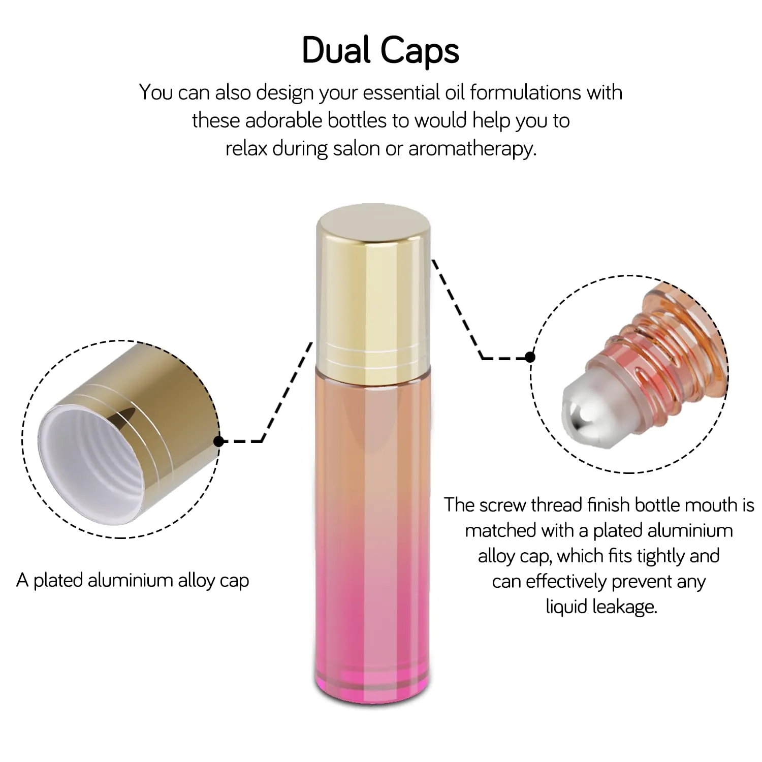 PrettyCare Set of 24, 10 ml Essential Oil Roller Bottles with Stainless Steel Roller Ball - Refillable Leak-proof Empty Thick Rainbow Glass Roll on Bottles with Metal Caps for Travel, Perfume