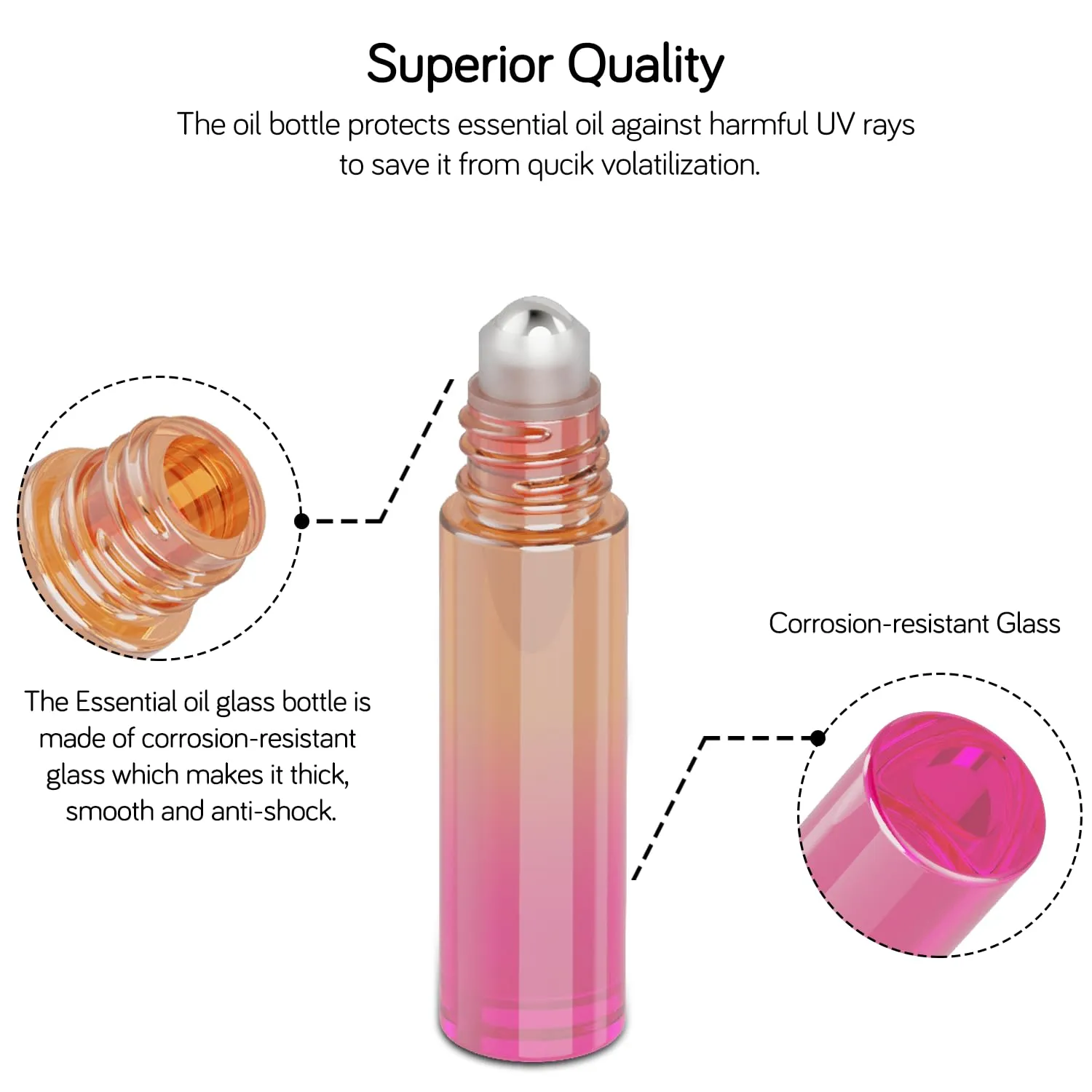 PrettyCare Set of 24, 10 ml Essential Oil Roller Bottles with Stainless Steel Roller Ball - Refillable Leak-proof Empty Thick Rainbow Glass Roll on Bottles with Metal Caps for Travel, Perfume