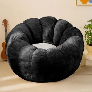 Pumpkin Bean Bag Sofa Chair for Adult, Beanbag Couch with Filler for Reading and Relaxation, Comfy and Lazy Sofa for Dorm, Apartment, Living Room and Bedroom, Black