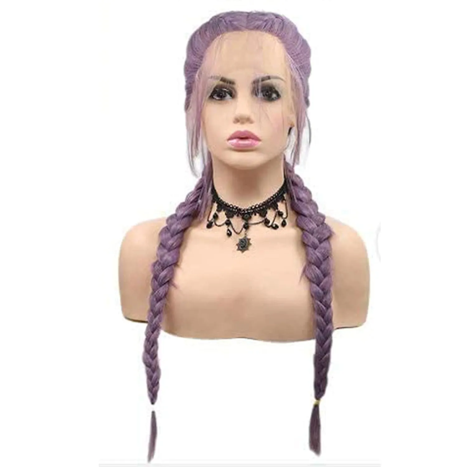 Purple Double Braid Wig Long Micro Twist Braided Wigs for Women Realistic Lace Front Glueless French Pre Braid Lace Wig with Baby Hair Glueless Synthetic Heat Resistant Cosplay Daily 22Inch