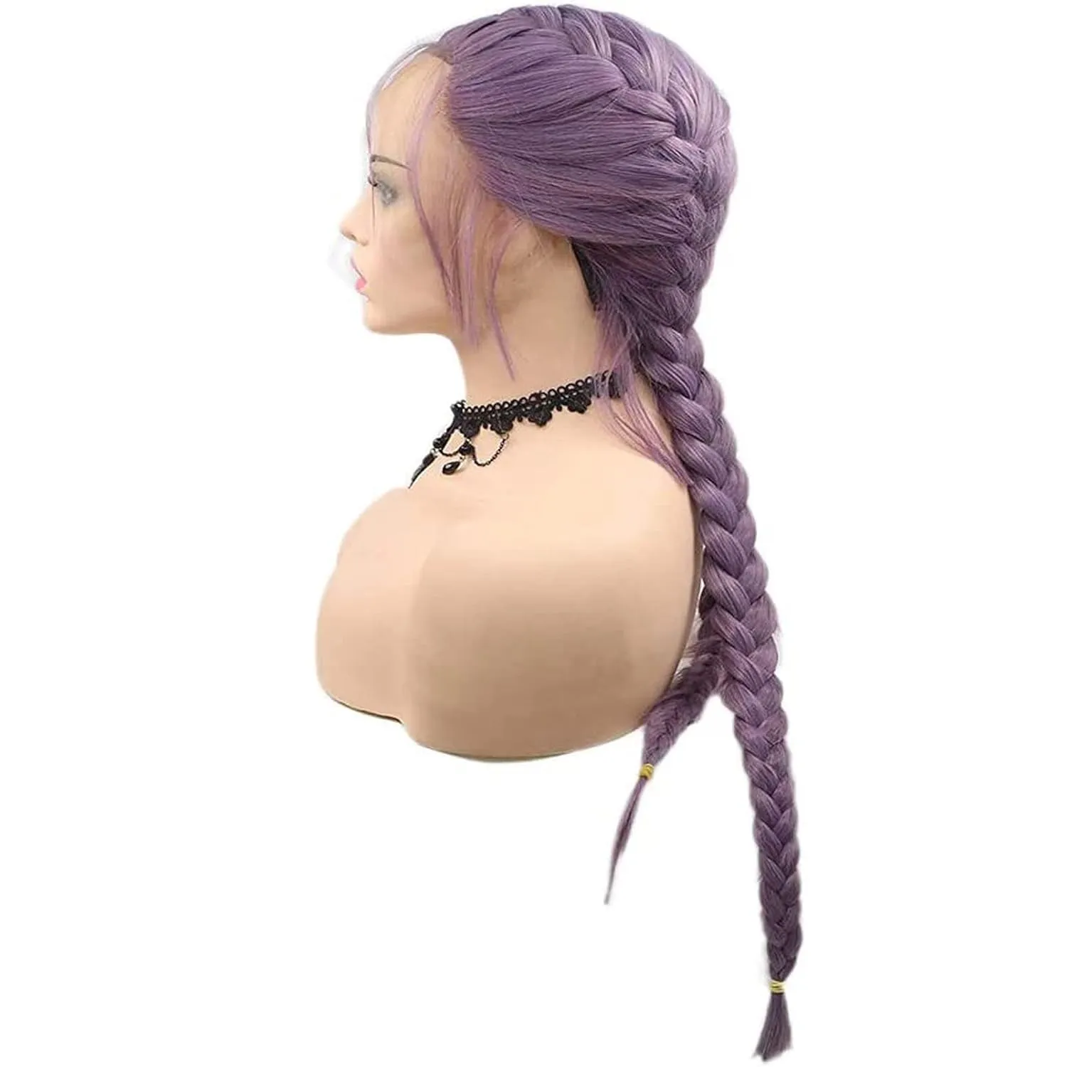 Purple Double Braid Wig Long Micro Twist Braided Wigs for Women Realistic Lace Front Glueless French Pre Braid Lace Wig with Baby Hair Glueless Synthetic Heat Resistant Cosplay Daily 22Inch