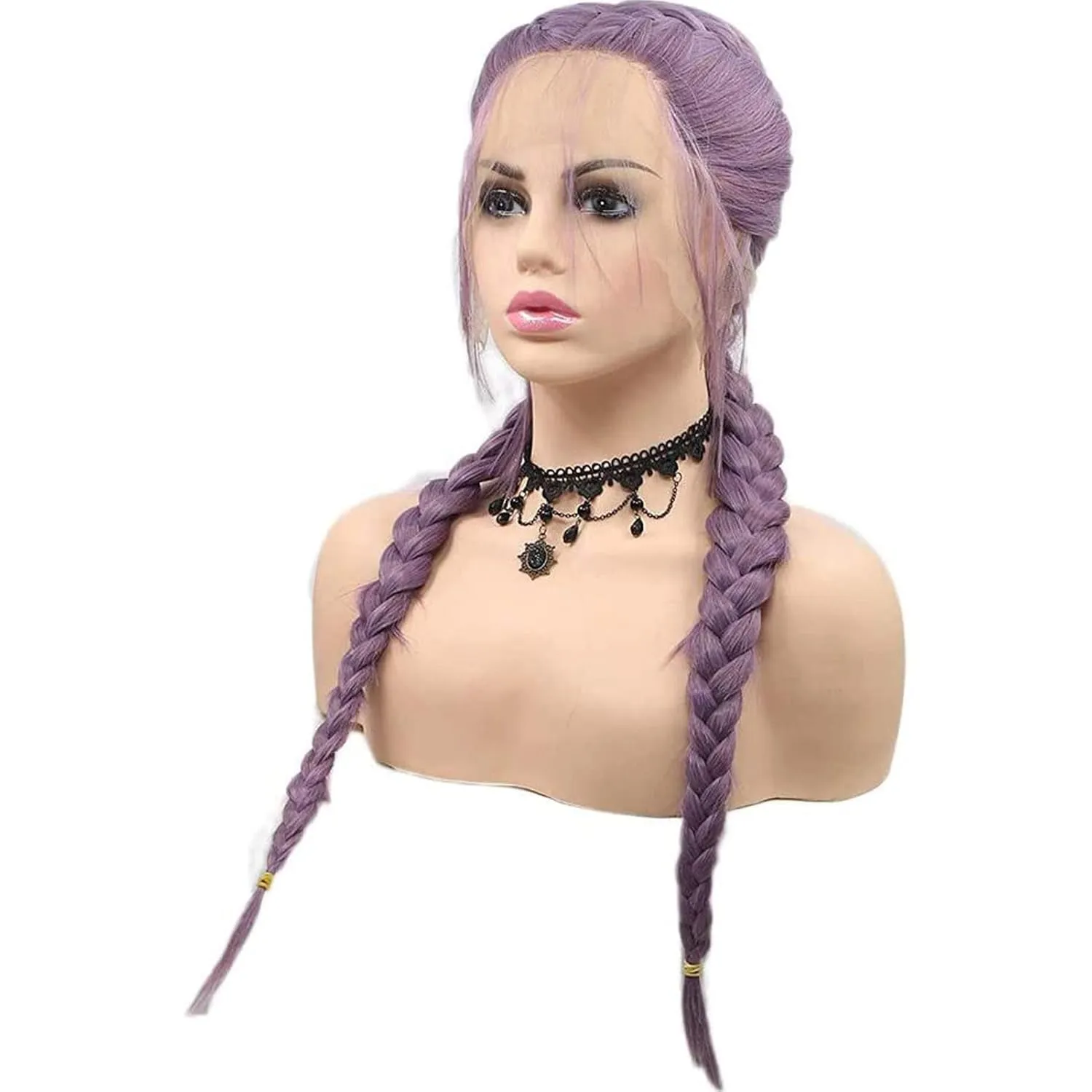 Purple Double Braid Wig Long Micro Twist Braided Wigs for Women Realistic Lace Front Glueless French Pre Braid Lace Wig with Baby Hair Glueless Synthetic Heat Resistant Cosplay Daily 22Inch