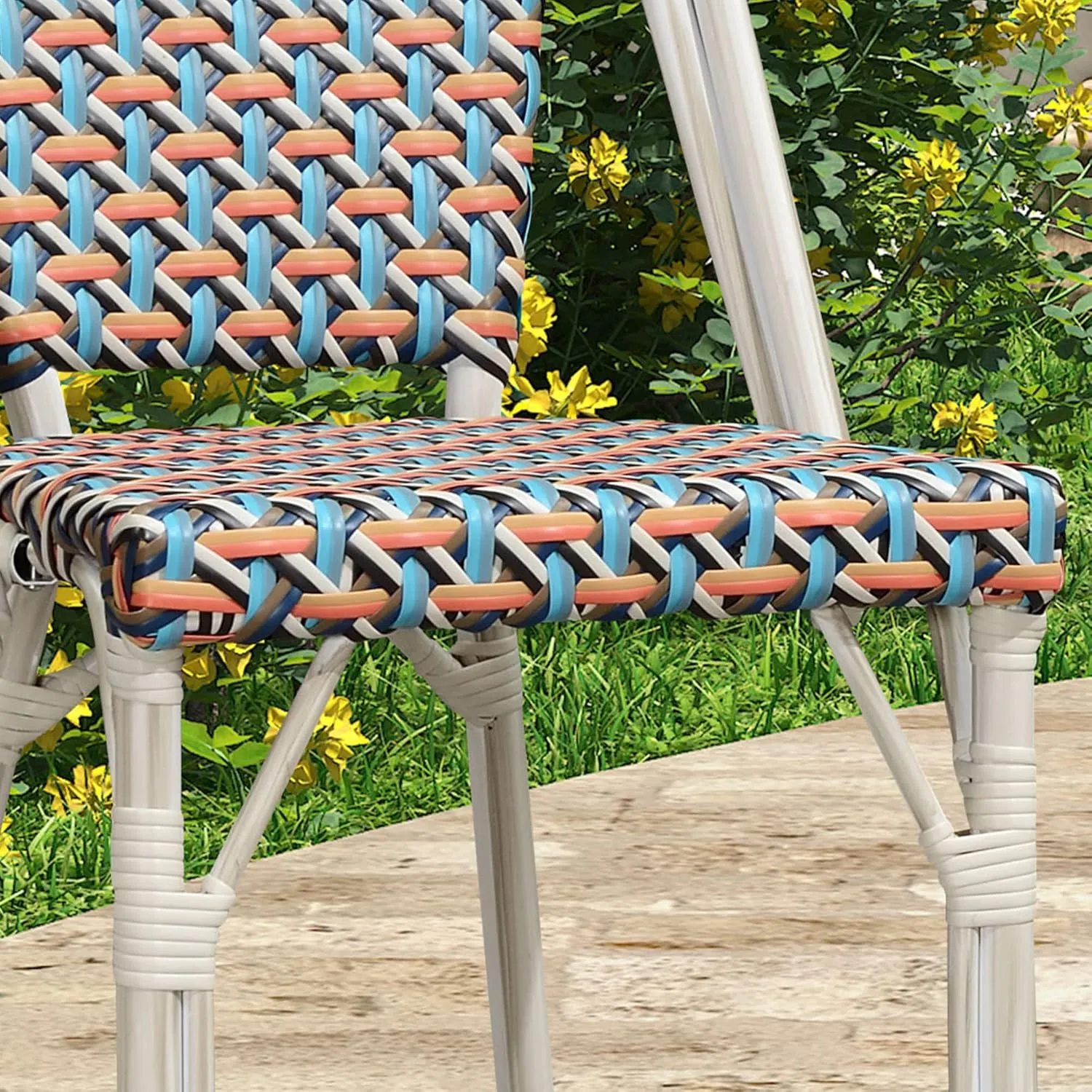 PURPLE LEAF Outdoor Dining Chair Set of 4 Aluminum Wicker Rattan Chairs for Garden Kitchen Backyard Porch White Print Finish Patio Chairs Colorful French Bistro Chair Set
