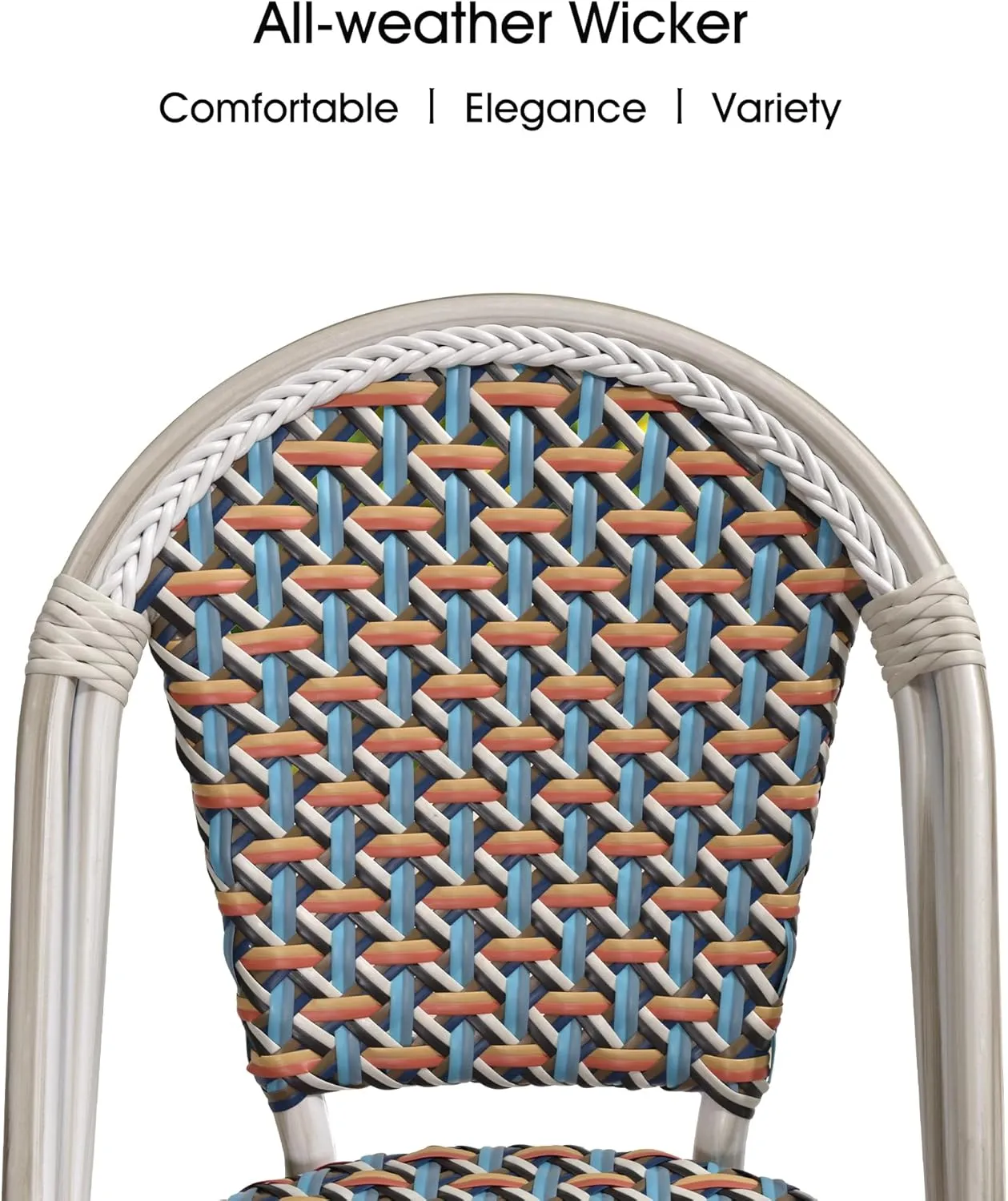 PURPLE LEAF Outdoor Dining Chair Set of 4 Aluminum Wicker Rattan Chairs for Garden Kitchen Backyard Porch White Print Finish Patio Chairs Colorful French Bistro Chair Set